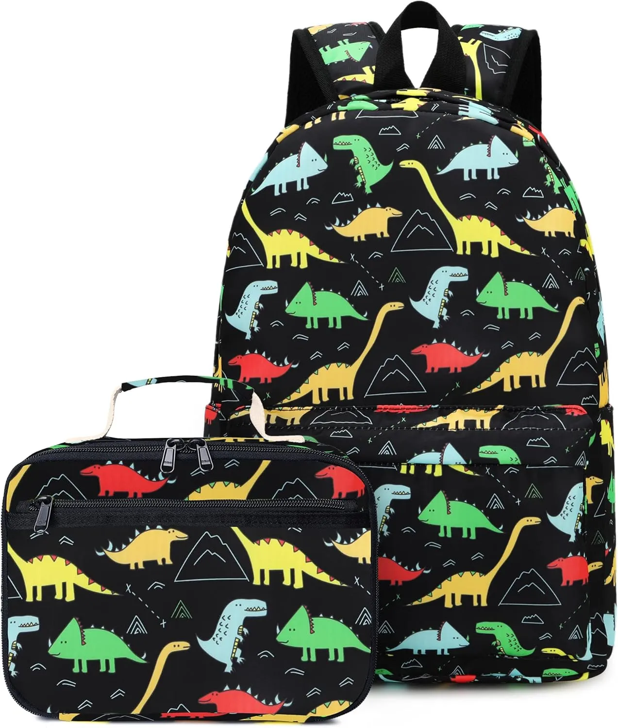 AMTOP Kids Backpack Boys and Girls Preschool Backpack with Lunch Bag Children Kindergarten Bookbag Set (Y025-2 Dino-Black)