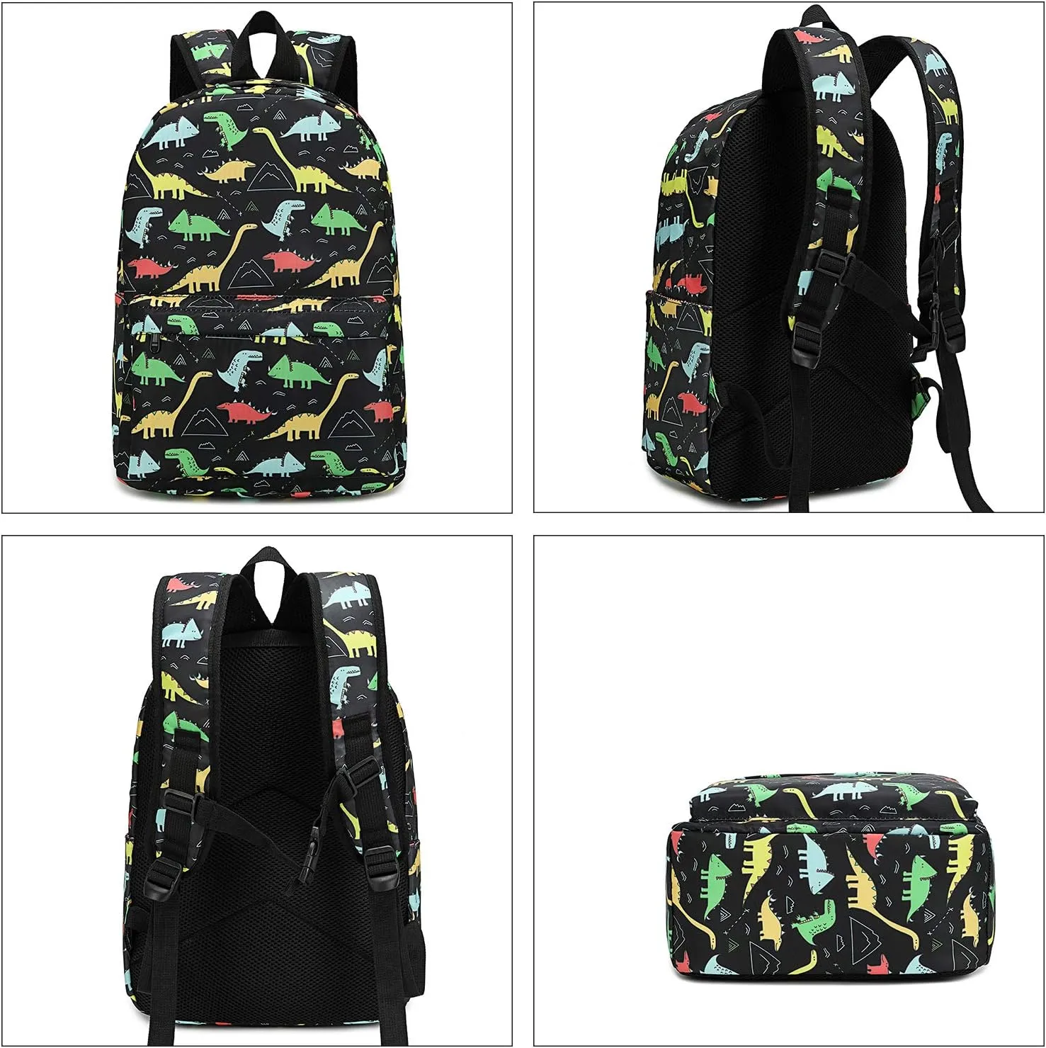 AMTOP Kids Backpack Boys and Girls Preschool Backpack with Lunch Bag Children Kindergarten Bookbag Set (Y025-2 Dino-Black)