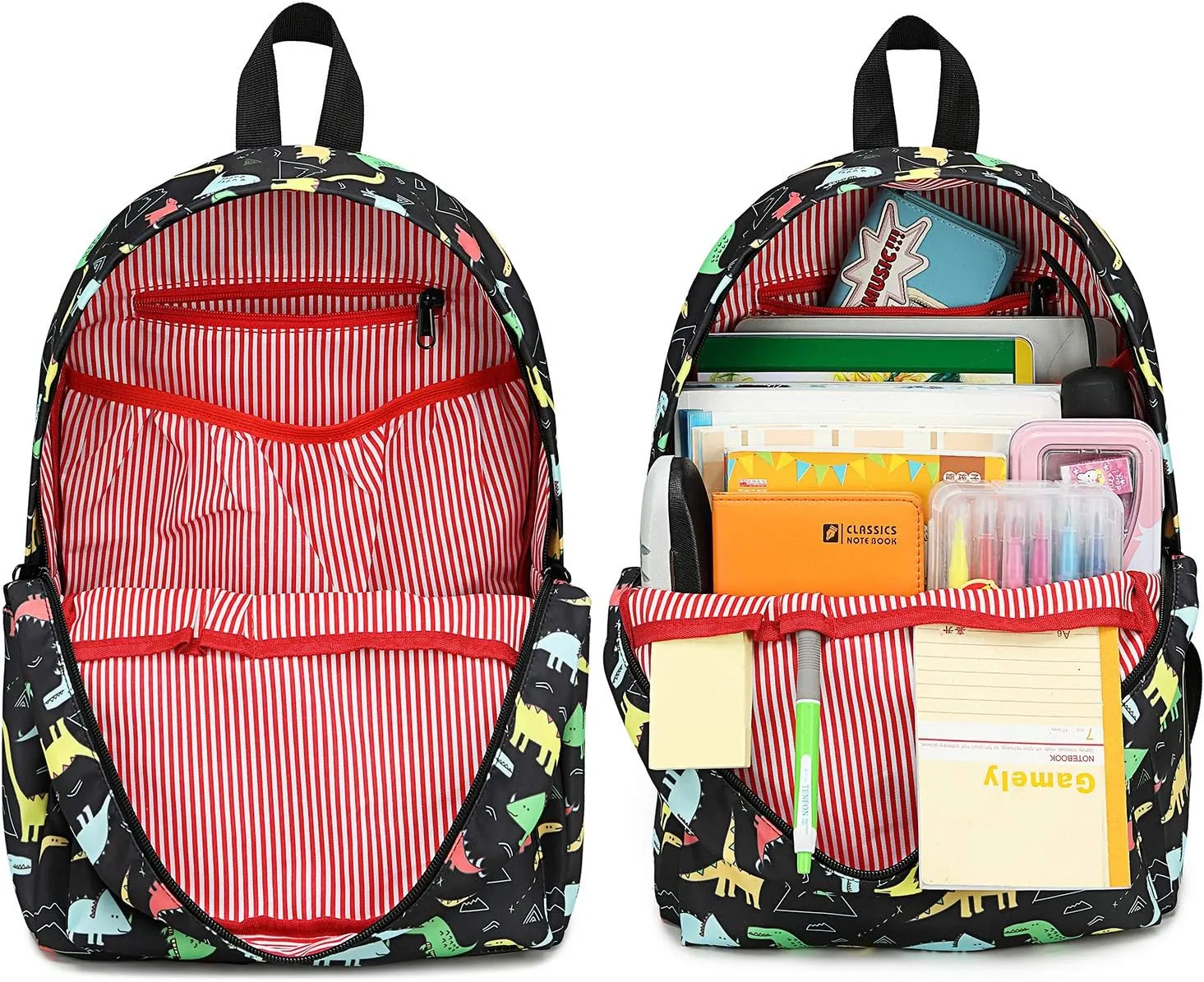 AMTOP Kids Backpack Boys and Girls Preschool Backpack with Lunch Bag Children Kindergarten Bookbag Set (Y025-2 Dino-Black)
