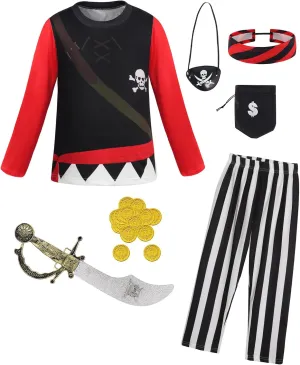 AmzBarley Boys Pirate Costume Toddler Kids Pirate Costume Accessories Theme Party Cosplay Halloween Dress Up Outfits Set