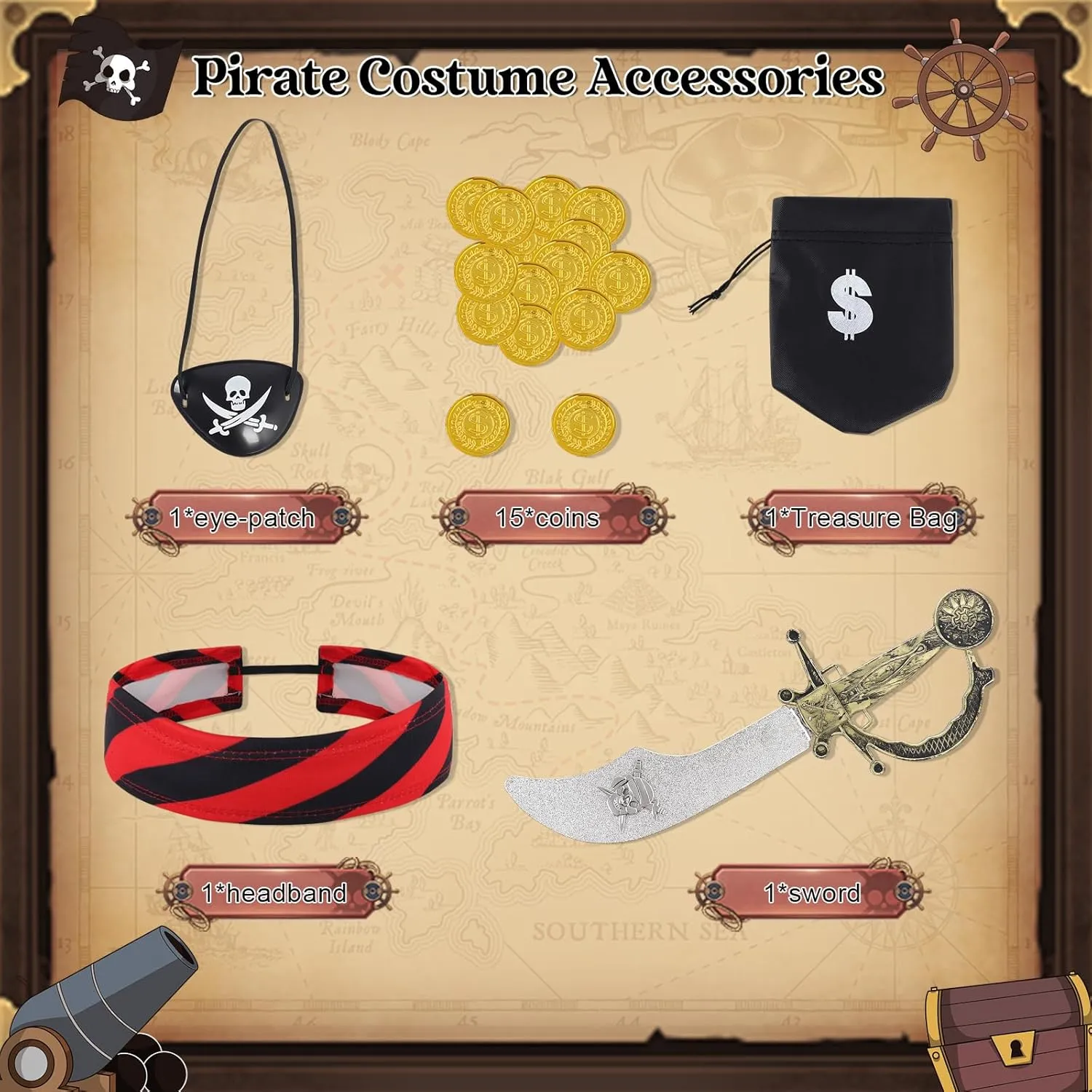 AmzBarley Boys Pirate Costume Toddler Kids Pirate Costume Accessories Theme Party Cosplay Halloween Dress Up Outfits Set