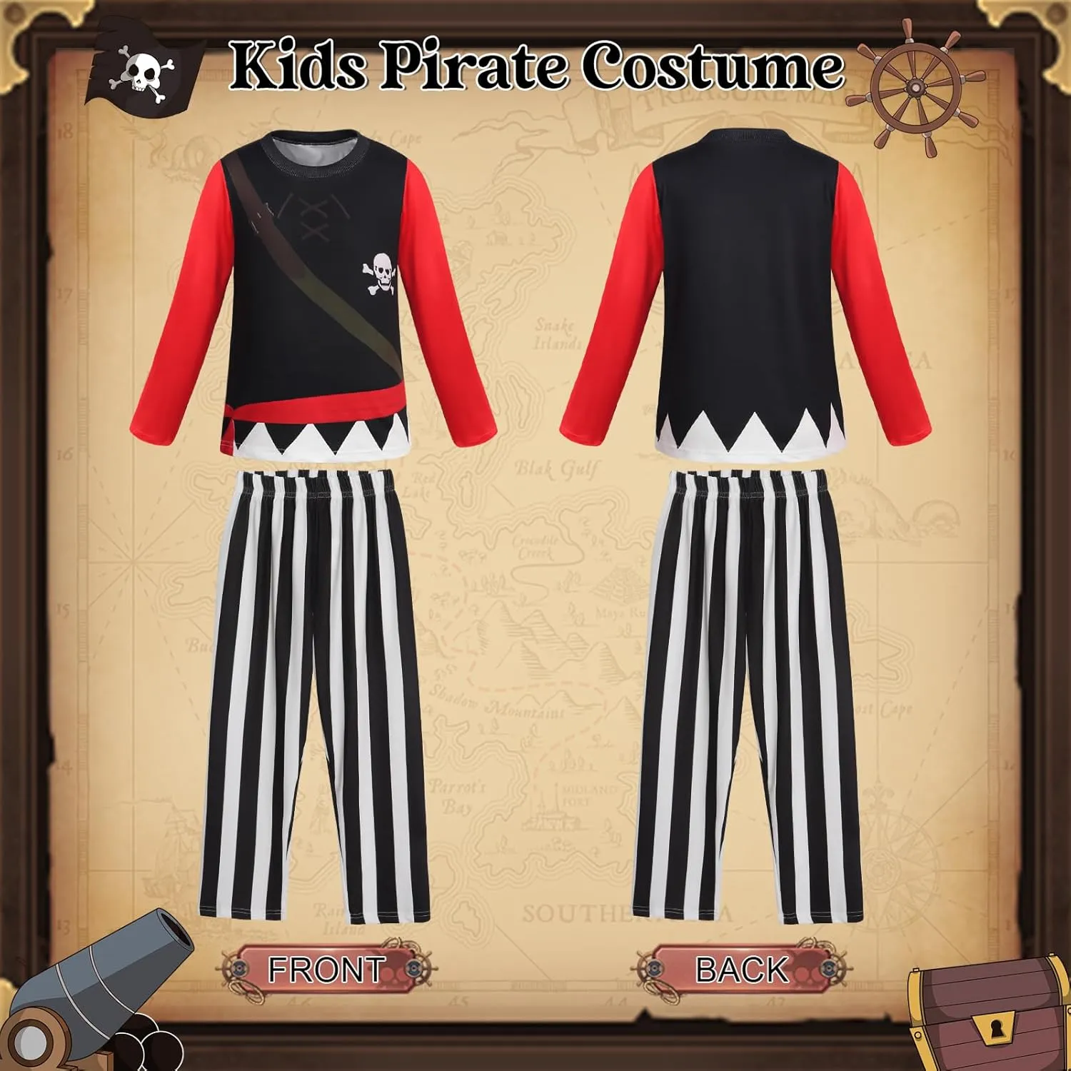 AmzBarley Boys Pirate Costume Toddler Kids Pirate Costume Accessories Theme Party Cosplay Halloween Dress Up Outfits Set