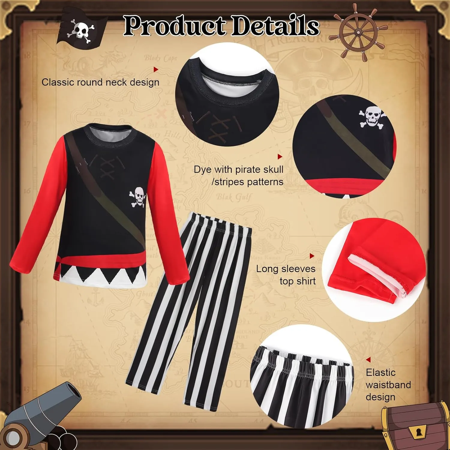 AmzBarley Boys Pirate Costume Toddler Kids Pirate Costume Accessories Theme Party Cosplay Halloween Dress Up Outfits Set