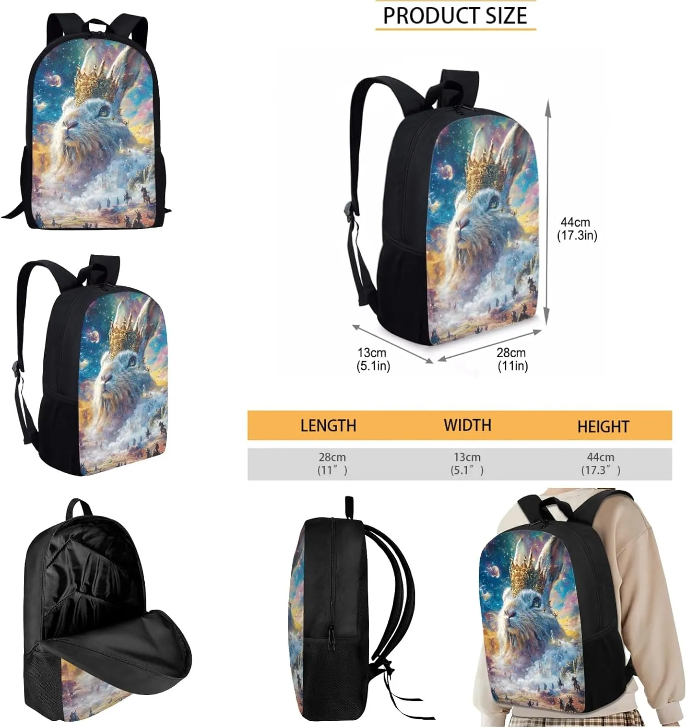 AmzPrint Mountain Hare Rabbit Backpack And Lunch Box Bags For Students Girls Boys Elementary School 3 In 1 Backpack Set