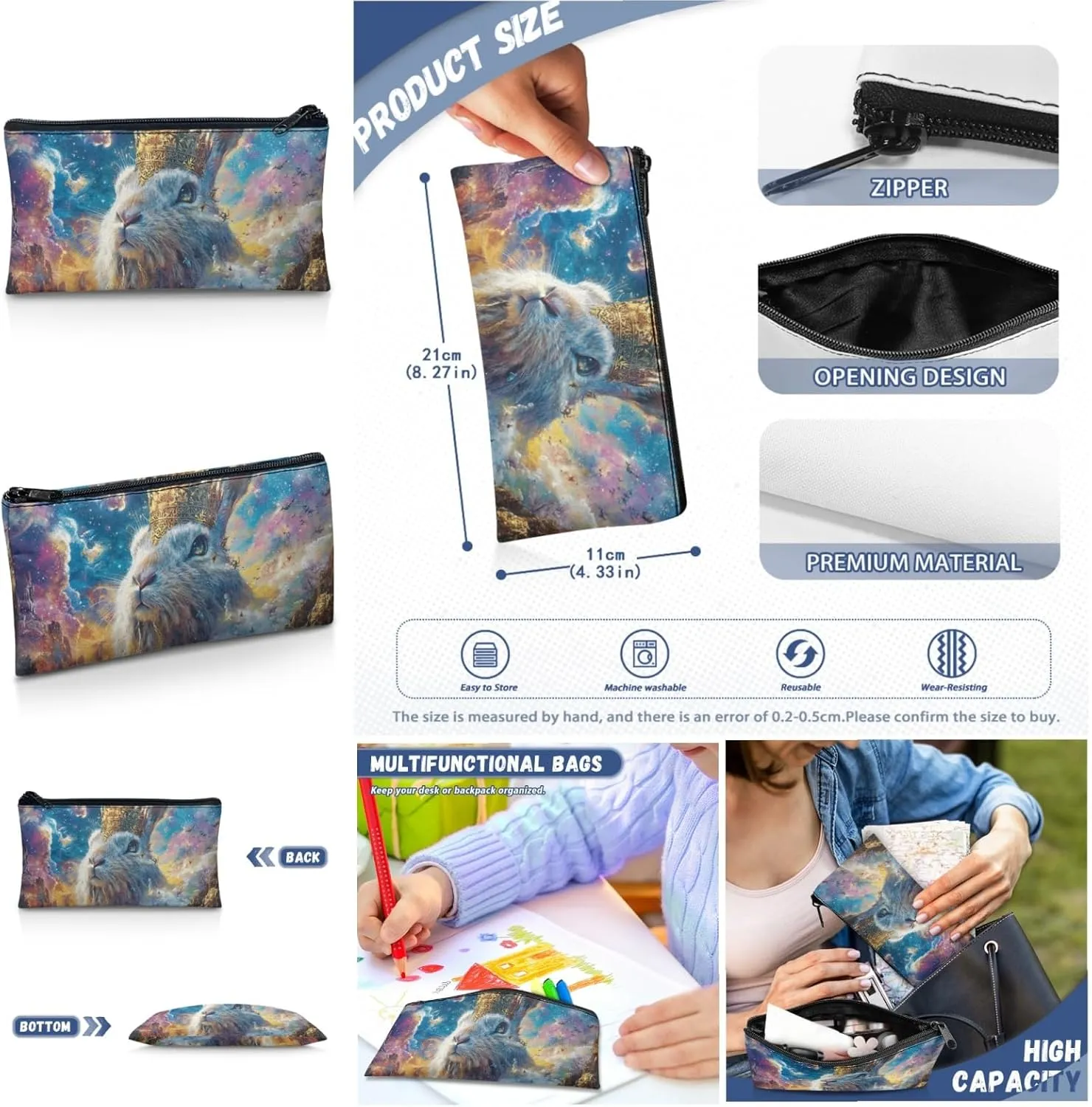 AmzPrint Mountain Hare Rabbit Backpack And Lunch Box Bags For Students Girls Boys Elementary School 3 In 1 Backpack Set