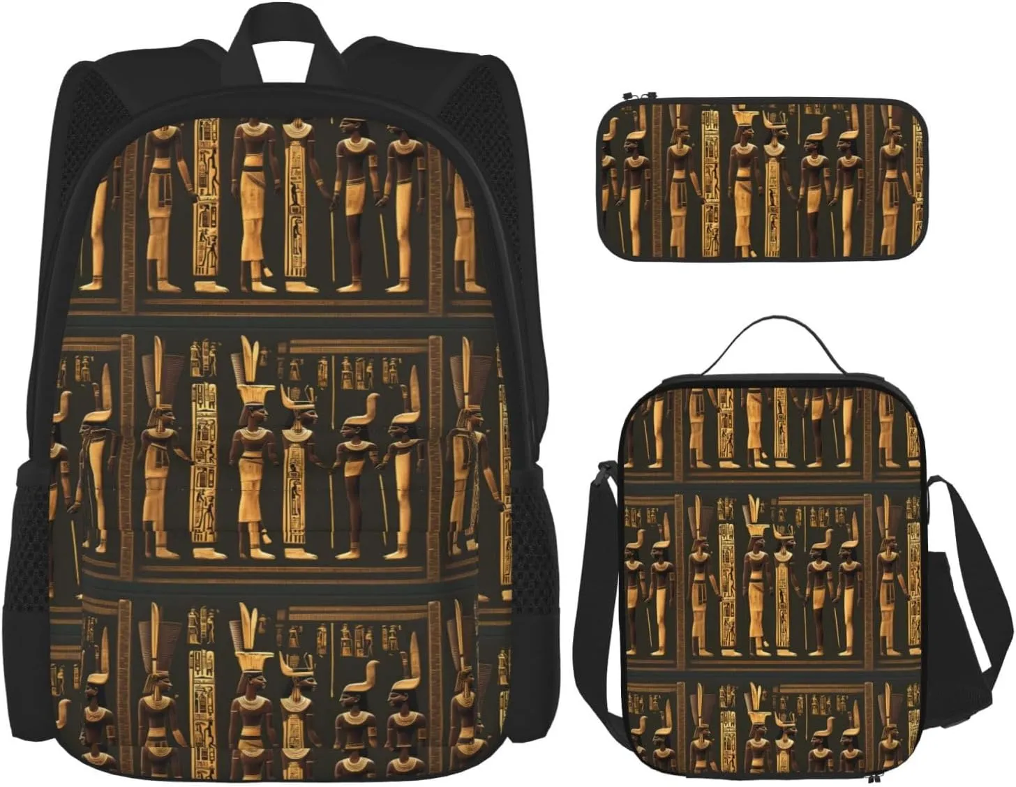 Ancient Egyptian Hieroglyph Print Versatile Adjustable Shoulder Fashion Backpack Lunch Bag Pencil Case Large Capacity