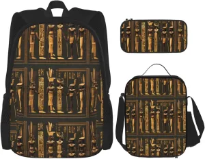 Ancient Egyptian Hieroglyph Print Versatile Adjustable Shoulder Fashion Backpack Lunch Bag Pencil Case Large Capacity