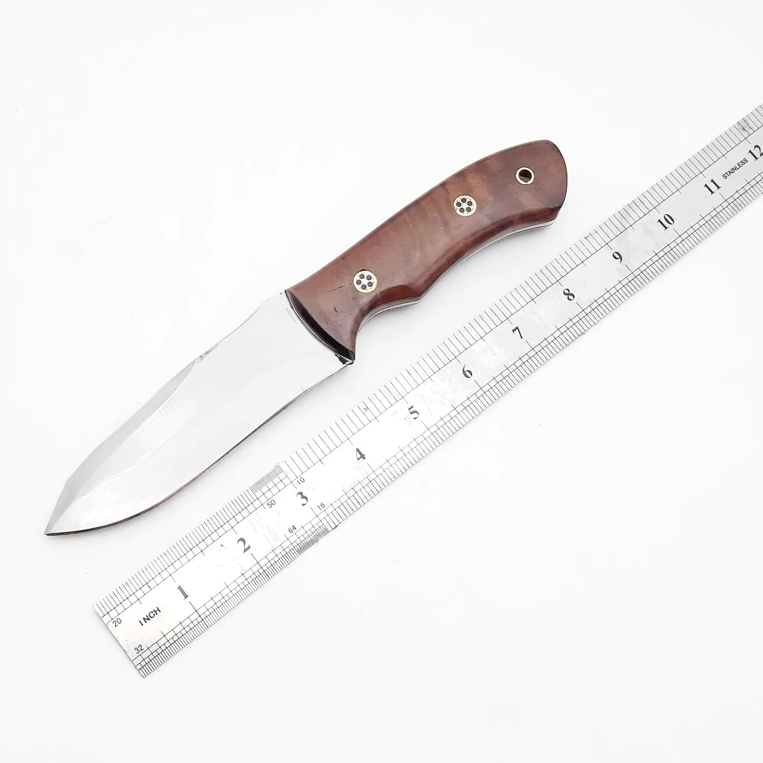 Ancilla 10″ Handmade Damascus Hunting Knife with Leather Sheath - Predator Hunter Damascus Steel Ideal for Skinning, Camping and Outdoor - EDC Fixed Blade Bushcraft Knife Full Tang (9″ High Polish)