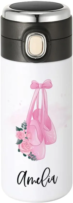 Andaz Press Personalized Kids Tumbler Ballet Shoes Kids Stainless Steel Water Bottle With Leakproof Flip Lid- 10oz Bpa-Free Ballet Water Bottle For Girls Daughter Students, Birthday Party Favors Gifts