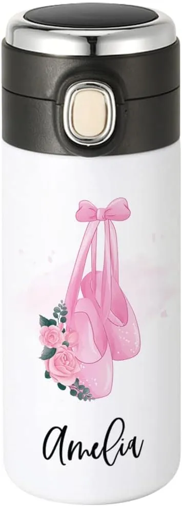 Andaz Press Personalized Kids Tumbler Ballet Shoes Kids Stainless Steel Water Bottle With Leakproof Flip Lid- 10oz Bpa-Free Ballet Water Bottle For Girls Daughter Students, Birthday Party Favors Gifts