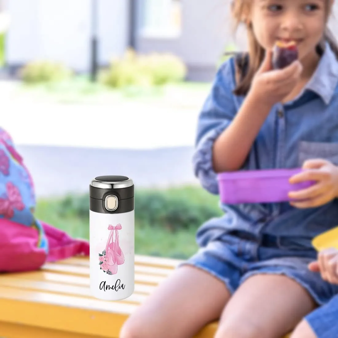 Andaz Press Personalized Kids Tumbler Ballet Shoes Kids Stainless Steel Water Bottle With Leakproof Flip Lid- 10oz Bpa-Free Ballet Water Bottle For Girls Daughter Students, Birthday Party Favors Gifts