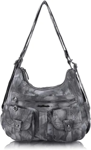 Angel Barcelo Women Multifunctional Soft Leather Handbag Purses Shoulder Hobo Backpack Crossbody Zipper Bag with Pocket
