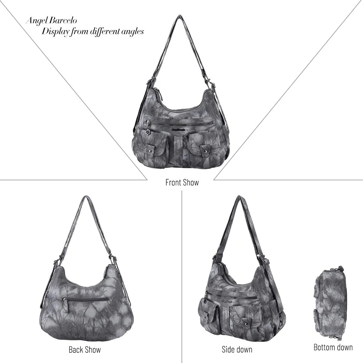 Angel Barcelo Women Multifunctional Soft Leather Handbag Purses Shoulder Hobo Backpack Crossbody Zipper Bag with Pocket