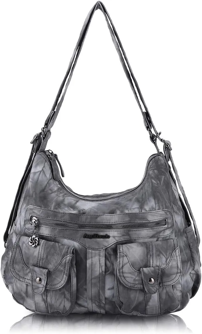 Angel Barcelo Women Multifunctional Soft Leather Handbag Purses Shoulder Hobo Backpack Crossbody Zipper Bag with Pocket