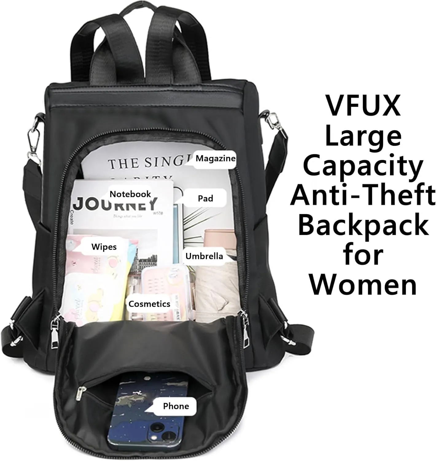 Anti Theft Backpack for Women, Large Capacity Leisure Shoulder Bag, Antitheft Backpack Crossbody Lightweight Travel (Beige)