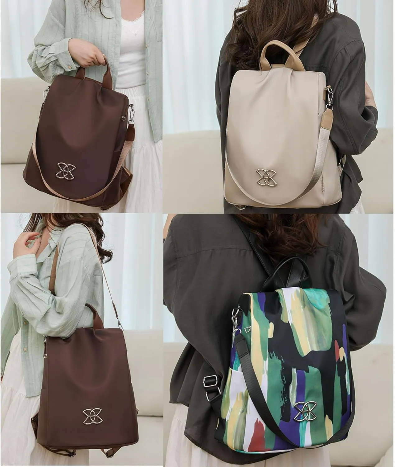 Anti Theft Backpack for Women, Large Capacity Leisure Shoulder Bag, Antitheft Backpack Crossbody Lightweight Travel (Beige)