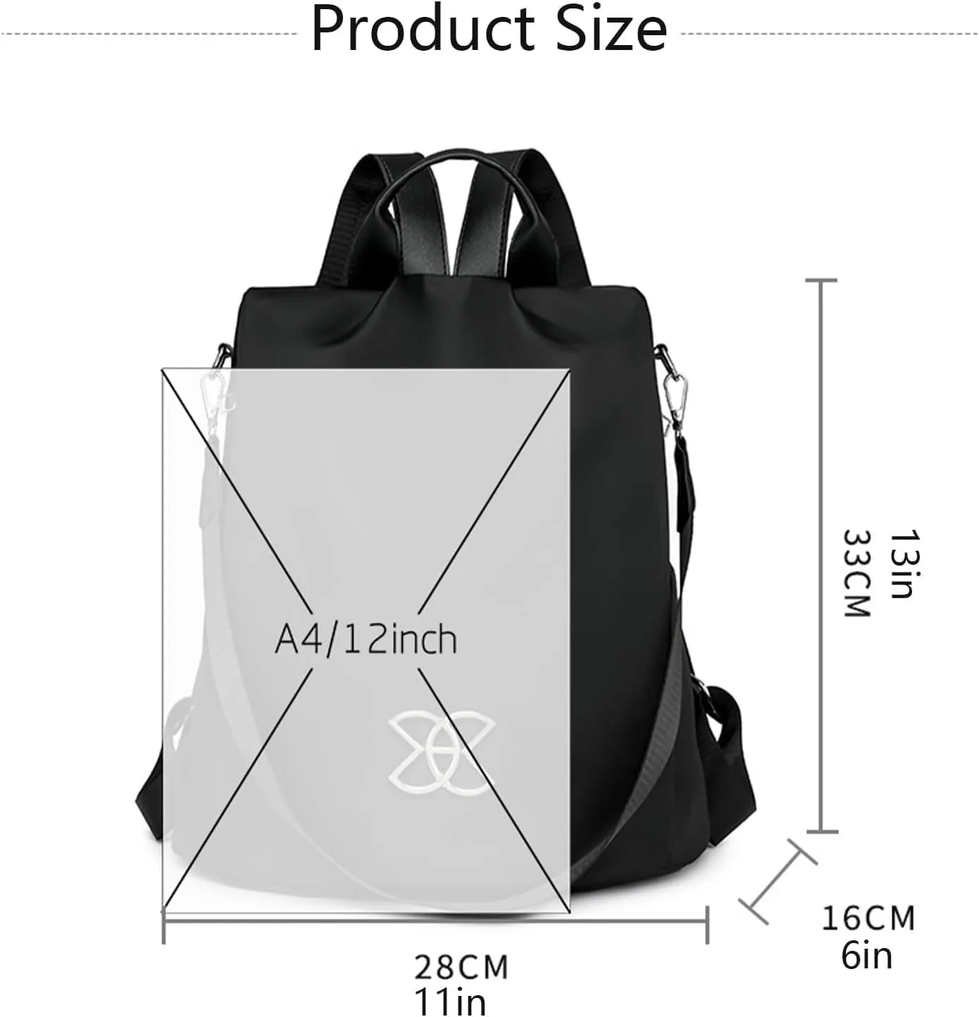 Anti-Theft Large Capacity Backpack, Leisure Shoulder Bag for Women, Shoulder Bag for Women Multi Purpose (Flash Black)