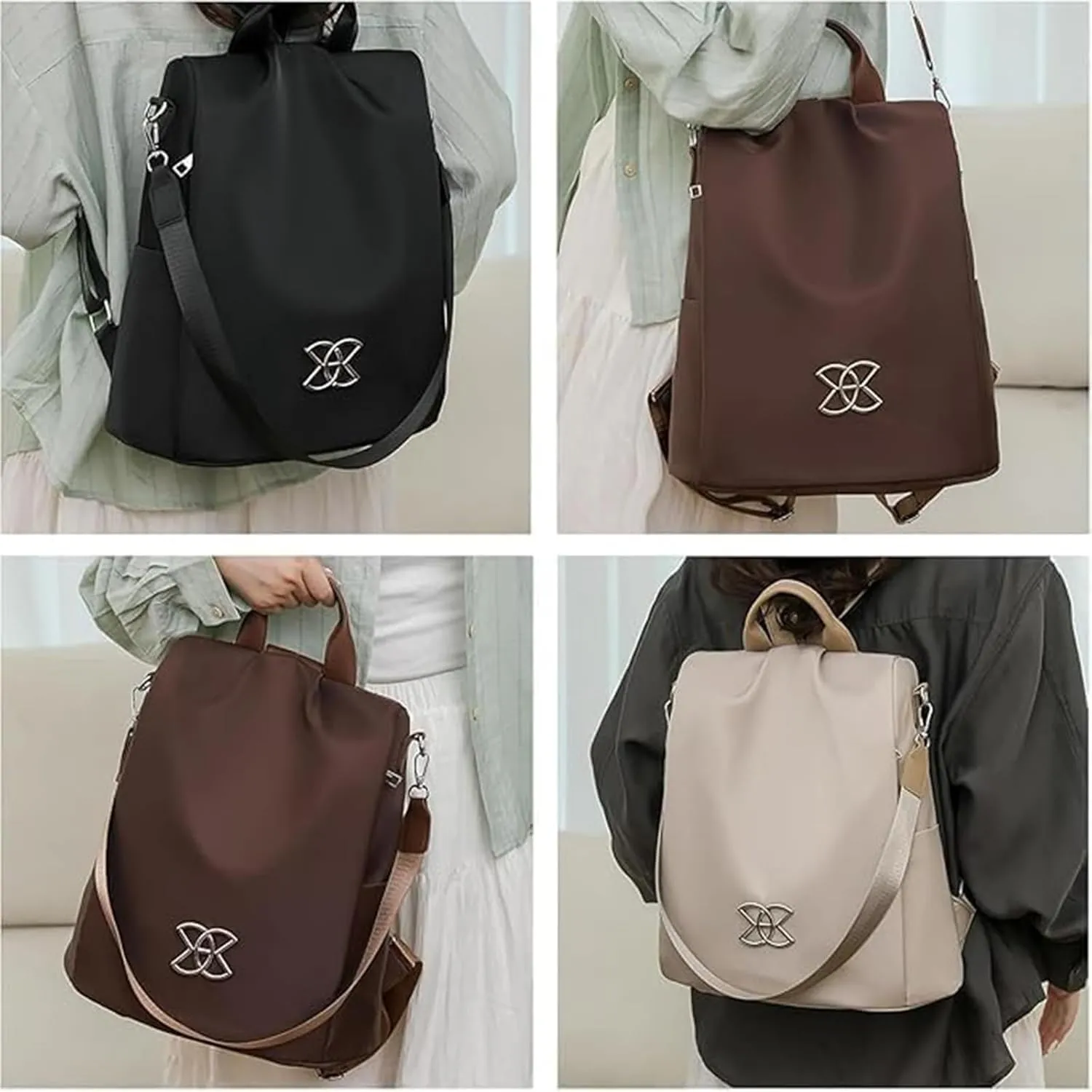 Anti-Theft Large Capacity Backpack, Travel Bag 3-Way Crossbody Oxford Cloth, for Daily Use and Travel (Brown)