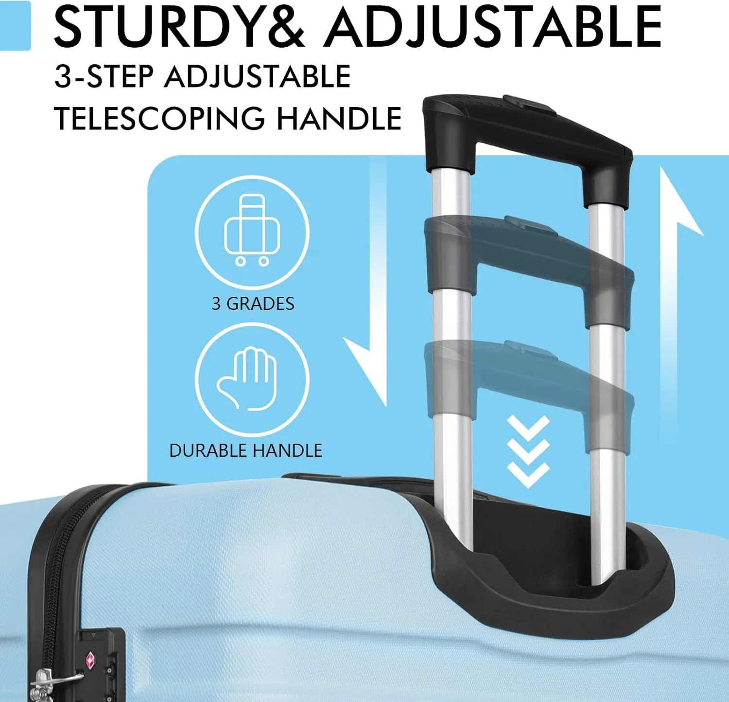 AnyZip Luggage PC ABS Hardside Lightweight Suitcase with 4 Universal Wheels TSA Lock Checked-Large 30 Inch Light Blue