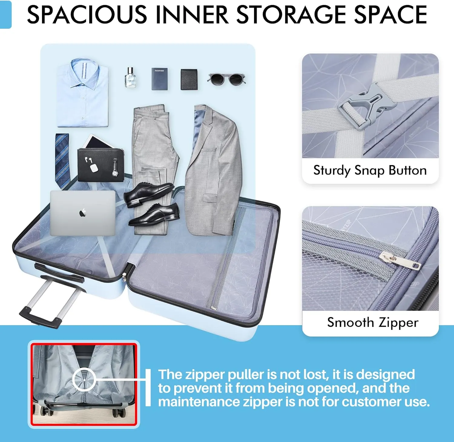 AnyZip Luggage PC ABS Hardside Lightweight Suitcase with 4 Universal Wheels TSA Lock Checked-Large 30 Inch Light Blue
