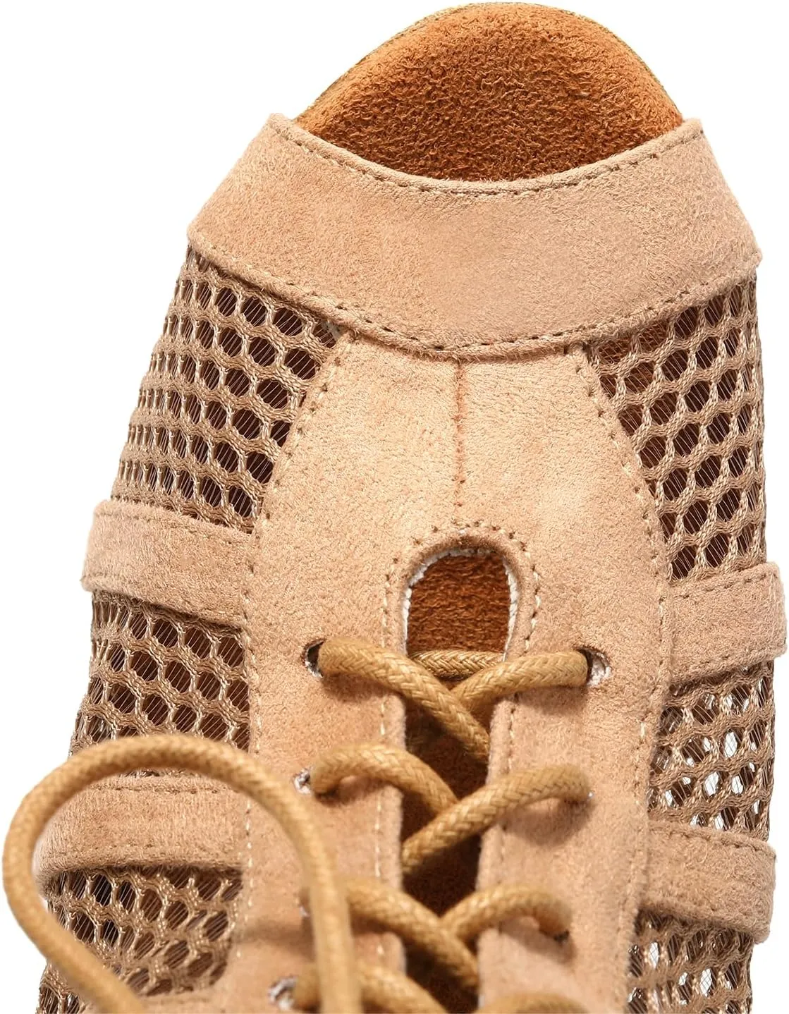 AOQUNFS Dance Heels for Women Mesh Ballroom Dance Booties Lace Up Dance Ankle Boots with Zipper