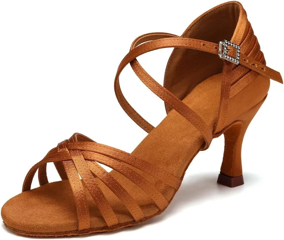 AOQUNFS Women's Latin Dance Shoes Satin Ballroom Salsa Practice Professional Performance Dancing Shoes
