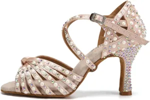 AOQUNFS Women's Rhinestones Latin Dance Shoes Ballroom Salsa Performance Professional Practice Dancing Shoes,Model L429