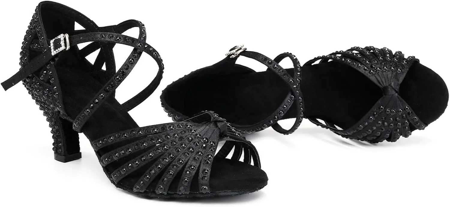 AOQUNFS Women's Rhinestones Latin Dance Shoes Ballroom Salsa Performance Professional Practice Dancing Shoes,Model L429
