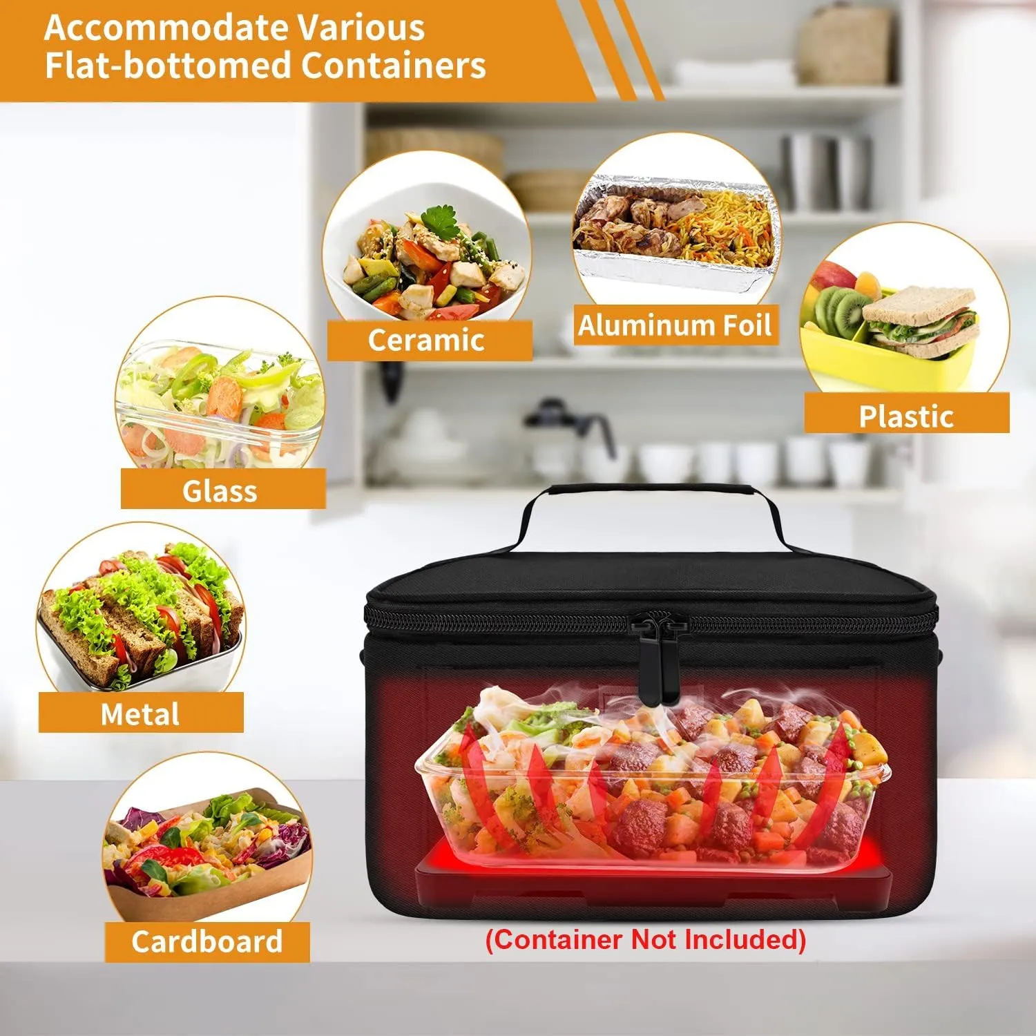 Aotto Portable Oven Electric Lunch Box Food Heater - 12V/24V 2-in-1 Car Food Warmer, Heated Lunch Box for Adults, Cook, Reheat, and Keep Meals Warm for Car, Truck, Travel - Black