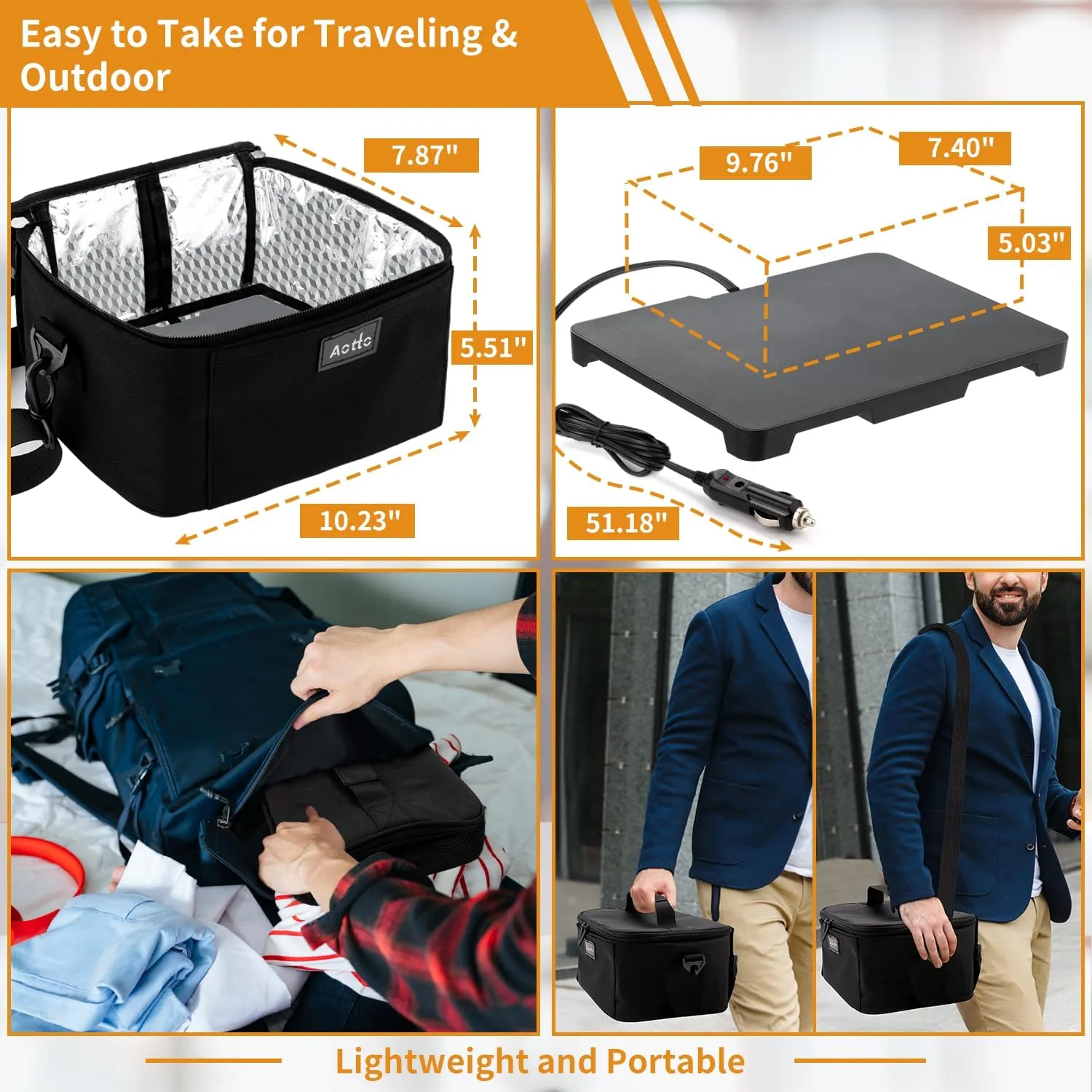 Aotto Portable Oven Electric Lunch Box Food Heater - 12V/24V 2-in-1 Car Food Warmer, Heated Lunch Box for Adults, Cook, Reheat, and Keep Meals Warm for Car, Truck, Travel - Black
