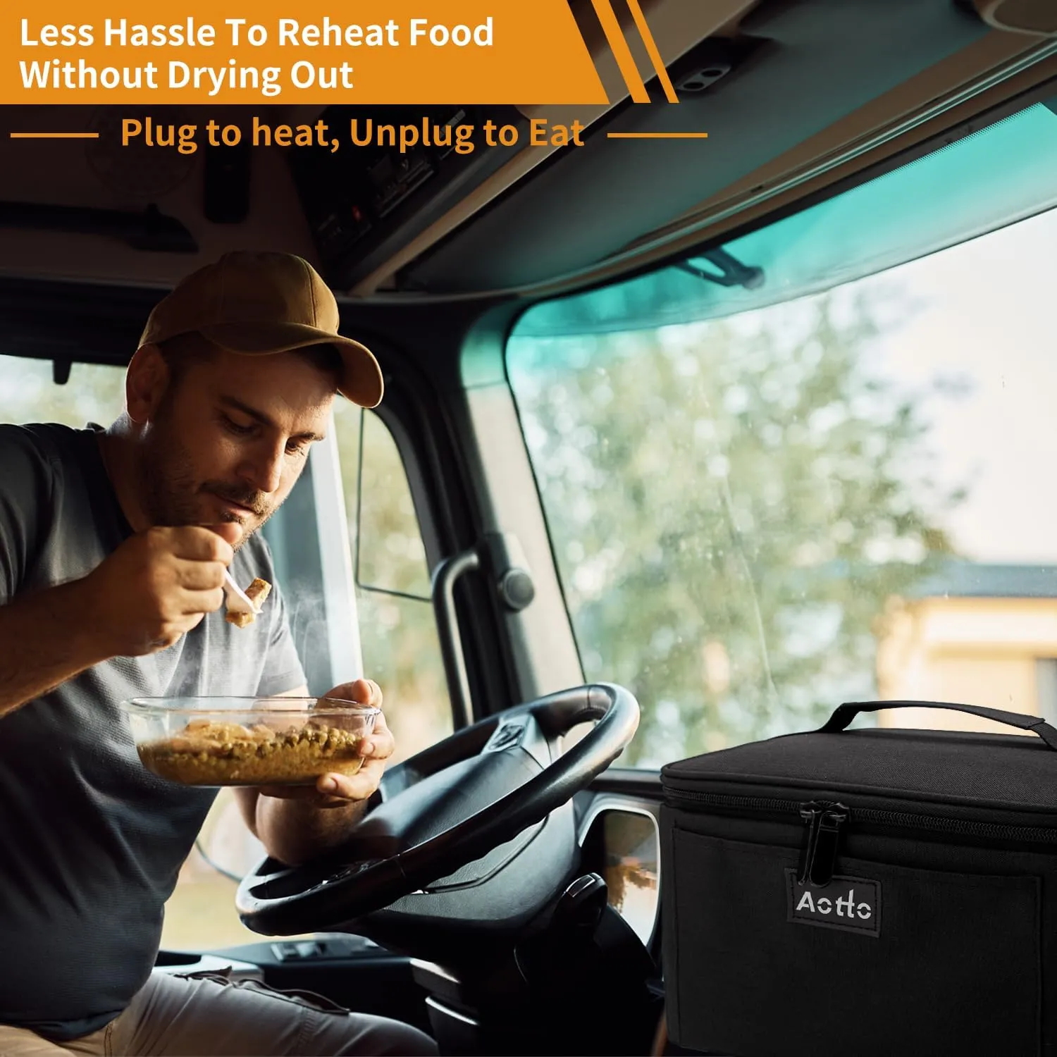 Aotto Portable Oven Electric Lunch Box Food Heater - 12V/24V 2-in-1 Car Food Warmer, Heated Lunch Box for Adults, Cook, Reheat, and Keep Meals Warm for Car, Truck, Travel - Black