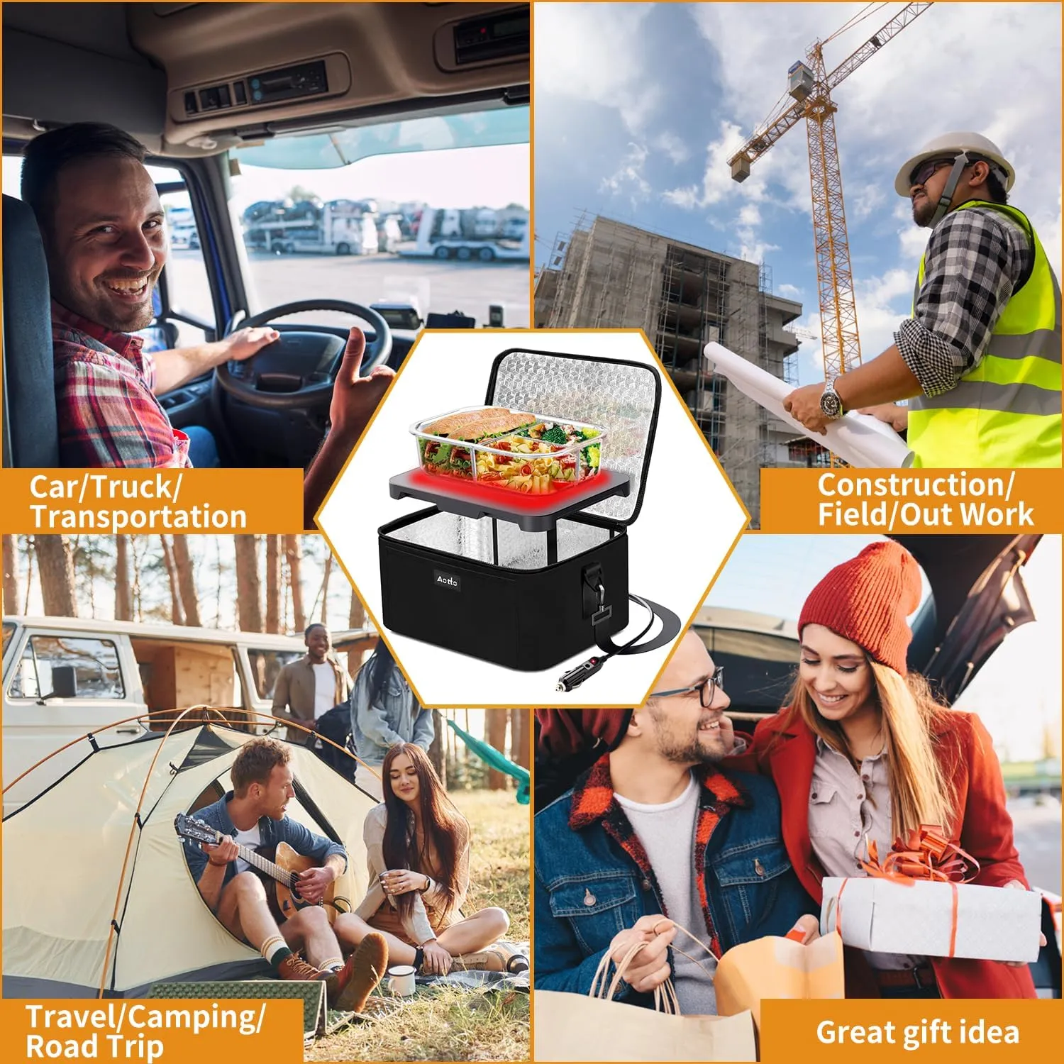 Aotto Portable Oven Electric Lunch Box Food Heater - 12V/24V 2-in-1 Car Food Warmer, Heated Lunch Box for Adults, Cook, Reheat, and Keep Meals Warm for Car, Truck, Travel - Black