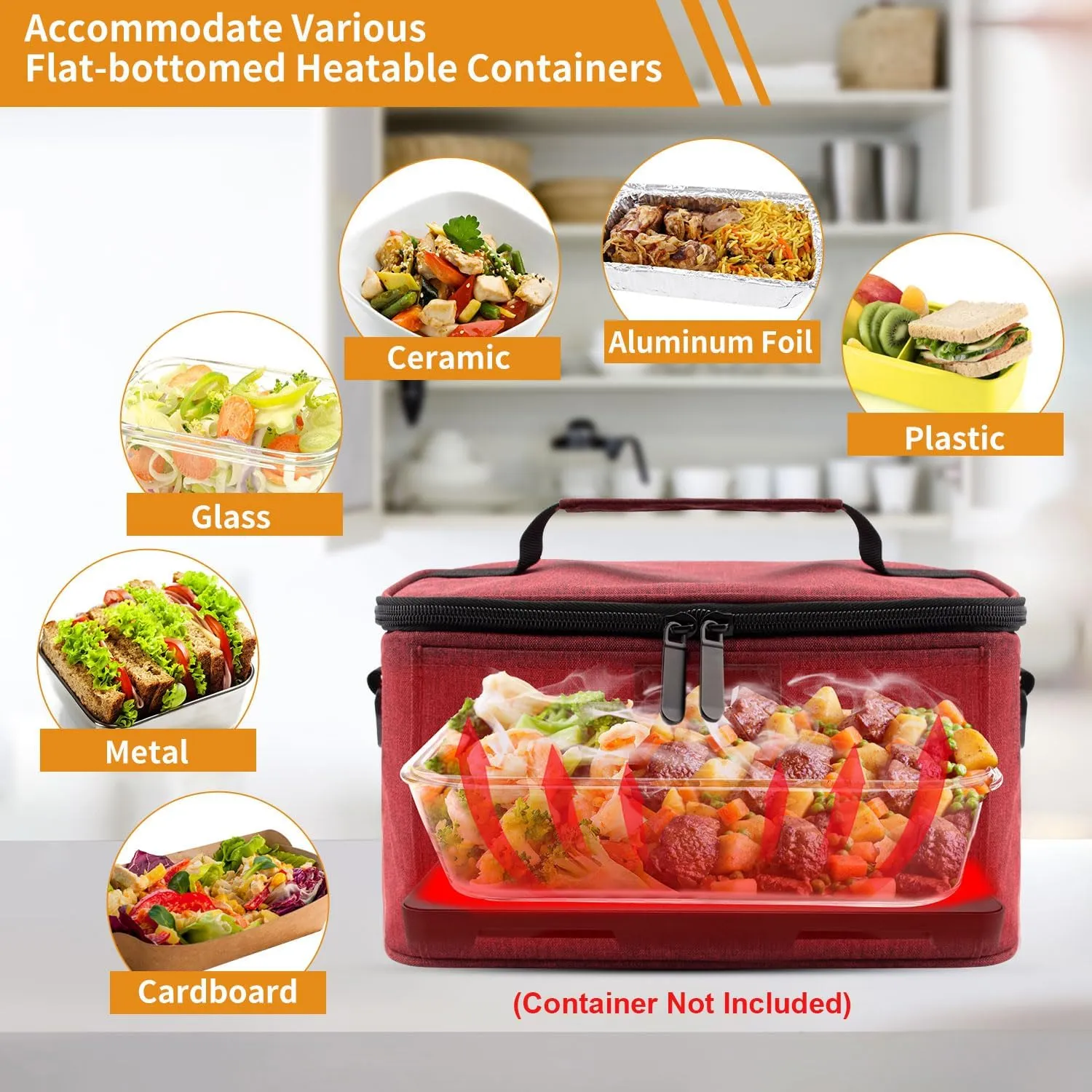 Aotto Portable Oven Electric Lunch Box Food Heater - 12V/24V 2-in-1 Car Food Warmer, Heated Lunch Box for Adults, Cook, Reheat, and Keep Meals Warm for Car, Truck, Travel - Red