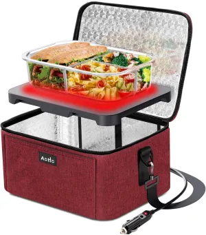Aotto Portable Oven Electric Lunch Box Food Heater - 12V/24V 2-in-1 Car Food Warmer, Heated Lunch Box for Adults, Cook, Reheat, and Keep Meals Warm for Car, Truck, Travel - Red