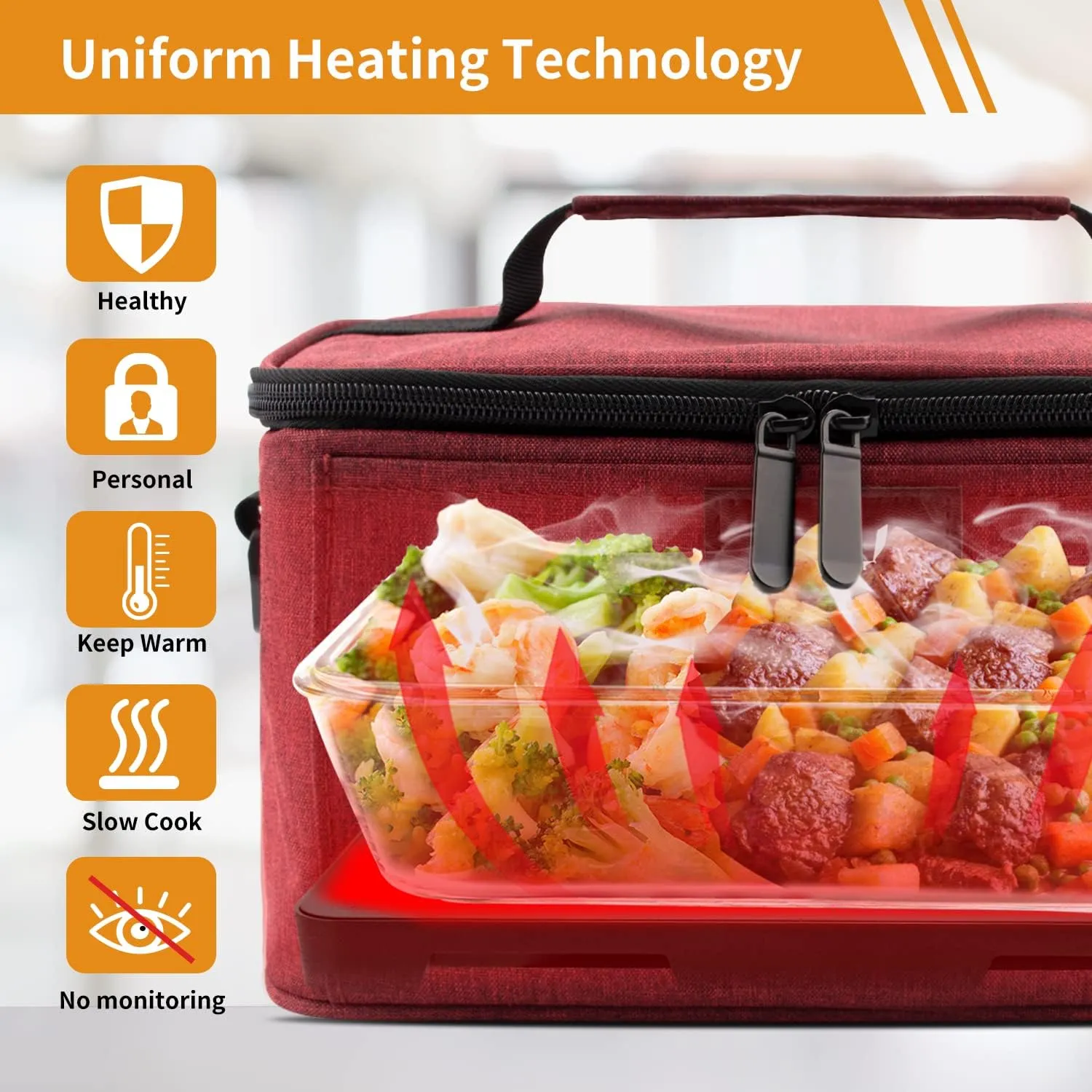 Aotto Portable Oven Electric Lunch Box Food Heater - 12V/24V 2-in-1 Car Food Warmer, Heated Lunch Box for Adults, Cook, Reheat, and Keep Meals Warm for Car, Truck, Travel - Red