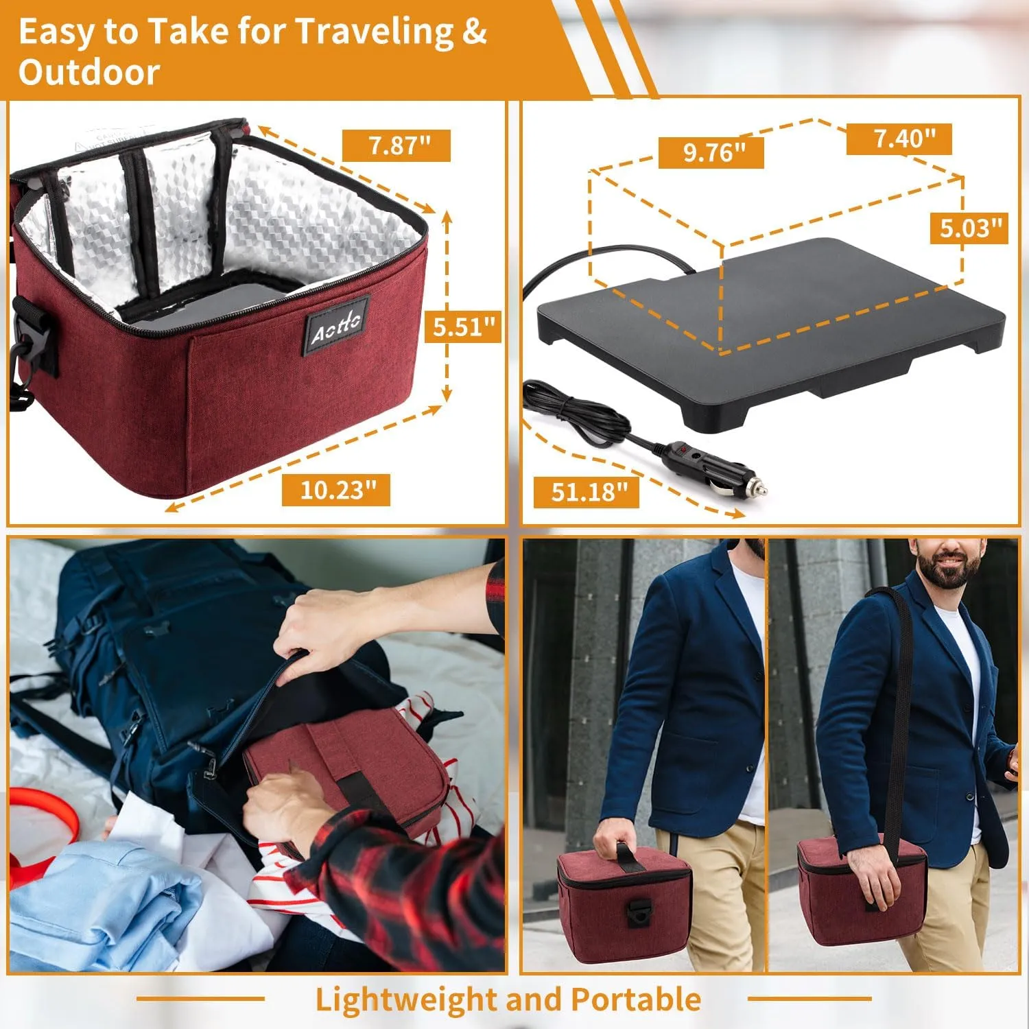 Aotto Portable Oven Electric Lunch Box Food Heater - 12V/24V 2-in-1 Car Food Warmer, Heated Lunch Box for Adults, Cook, Reheat, and Keep Meals Warm for Car, Truck, Travel - Red