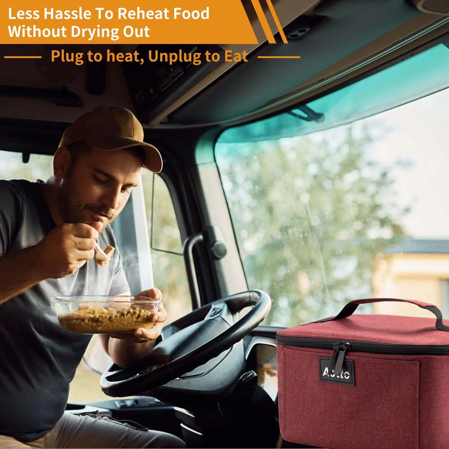 Aotto Portable Oven Electric Lunch Box Food Heater - 12V/24V 2-in-1 Car Food Warmer, Heated Lunch Box for Adults, Cook, Reheat, and Keep Meals Warm for Car, Truck, Travel - Red
