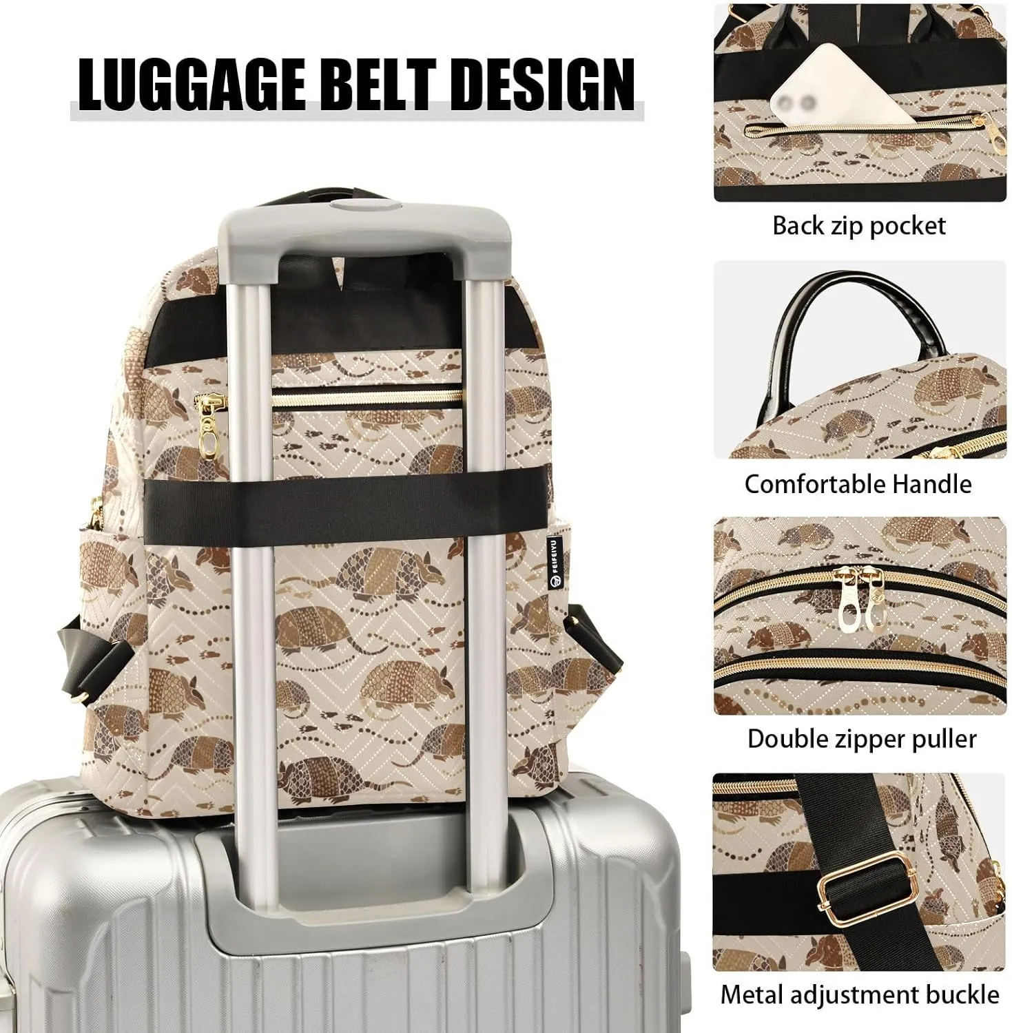 Armadillo Desert Mini Backpack for Women, Travel Backpack Purse Daypack Shoulder Bag for Ladies
