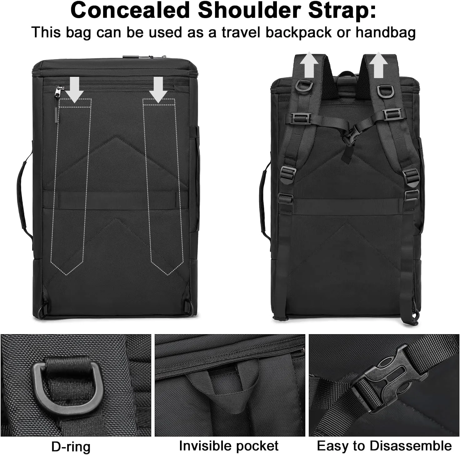 Asenlin Travel Backpack for Women Men，40L Extra Large Hiking Backpack，18 Inch Carry on Backpack Water Resistant for Casual Daypack Gym Backpack-Black