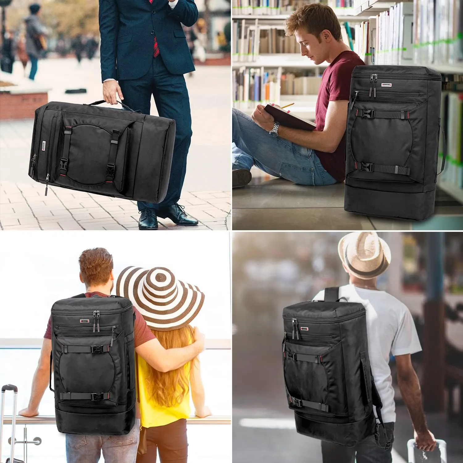 Asenlin Travel Backpack for Women Men，40L Extra Large Hiking Backpack，18 Inch Carry on Backpack Water Resistant for Casual Daypack Gym Backpack-Black