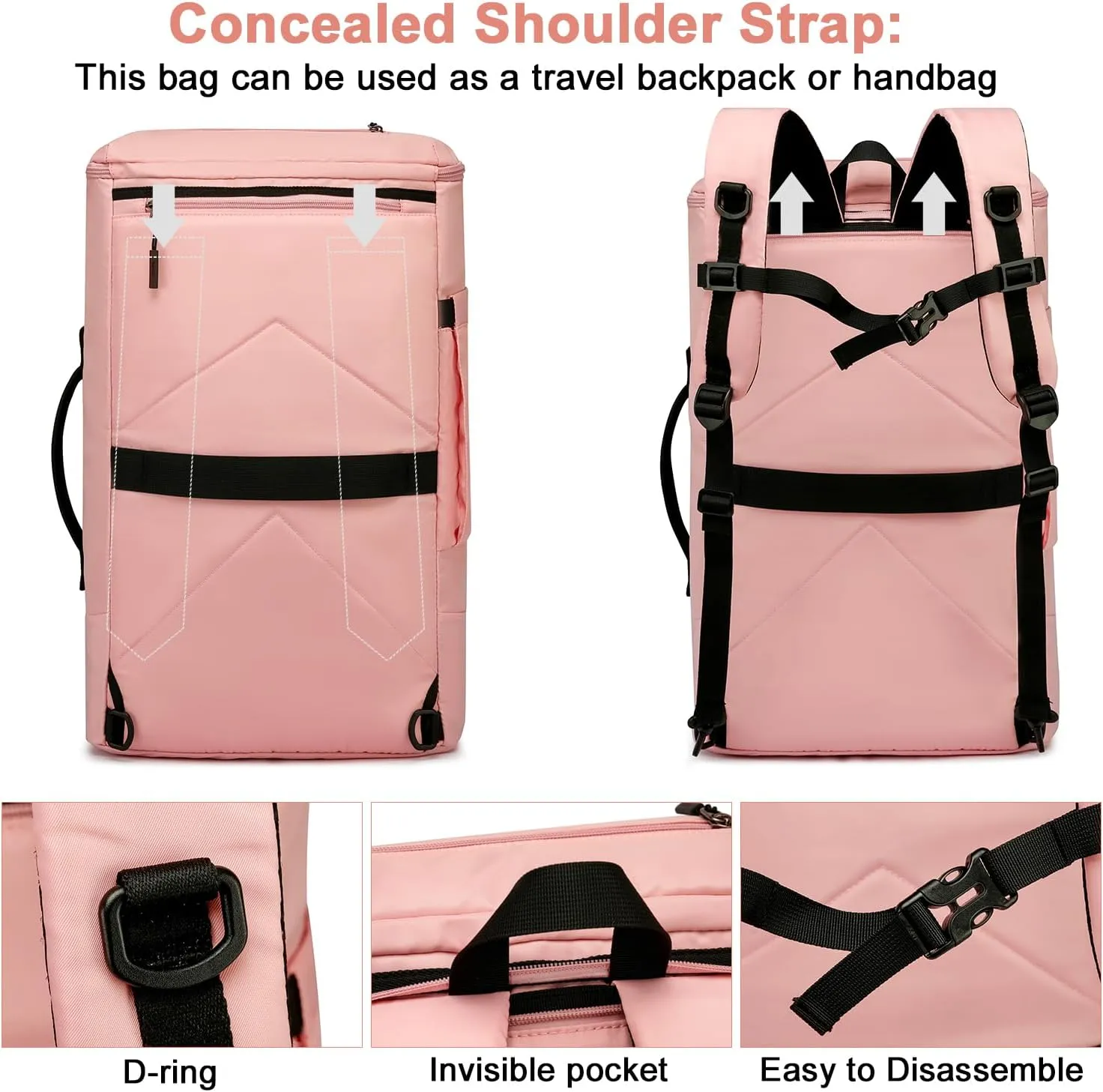 Asenlin Travel Backpack for Women Men，40L Extra Large Hiking Backpack，18 Inch Carry on Backpack Water Resistant for Casual Daypack Gym Backpack-PalePink