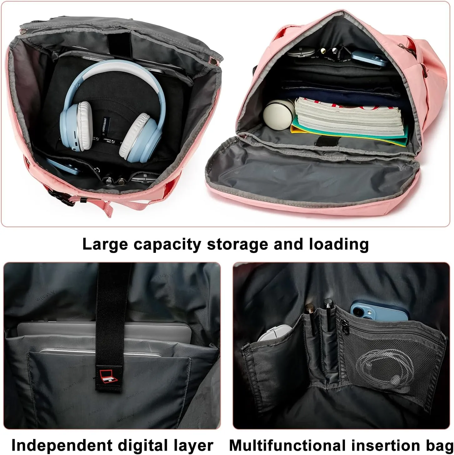 Asenlin Travel Backpack for Women Men，40L Extra Large Hiking Backpack，18 Inch Carry on Backpack Water Resistant for Casual Daypack Gym Backpack-PalePink