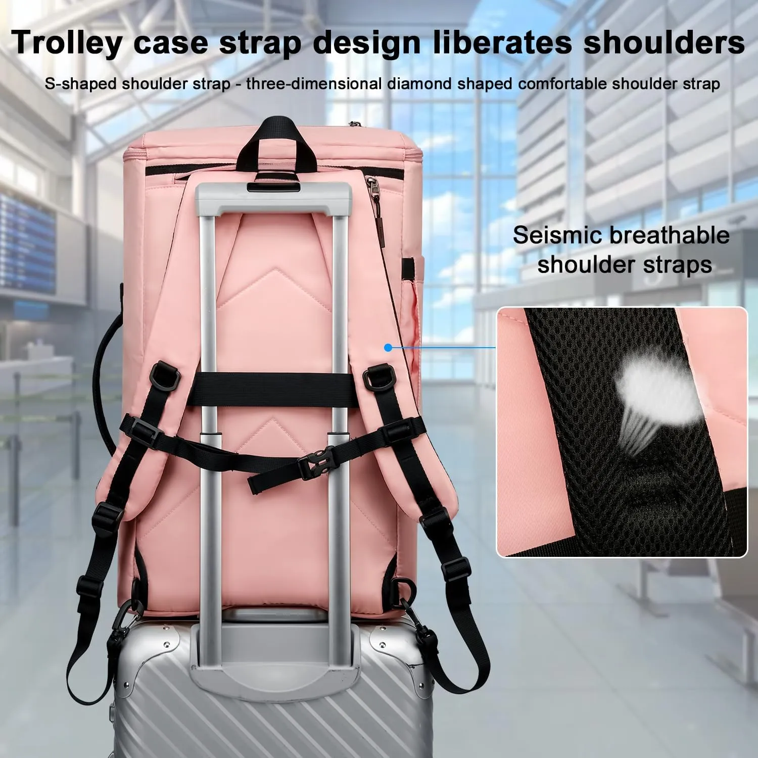 Asenlin Travel Backpack for Women Men，40L Extra Large Hiking Backpack，18 Inch Carry on Backpack Water Resistant for Casual Daypack Gym Backpack-PalePink