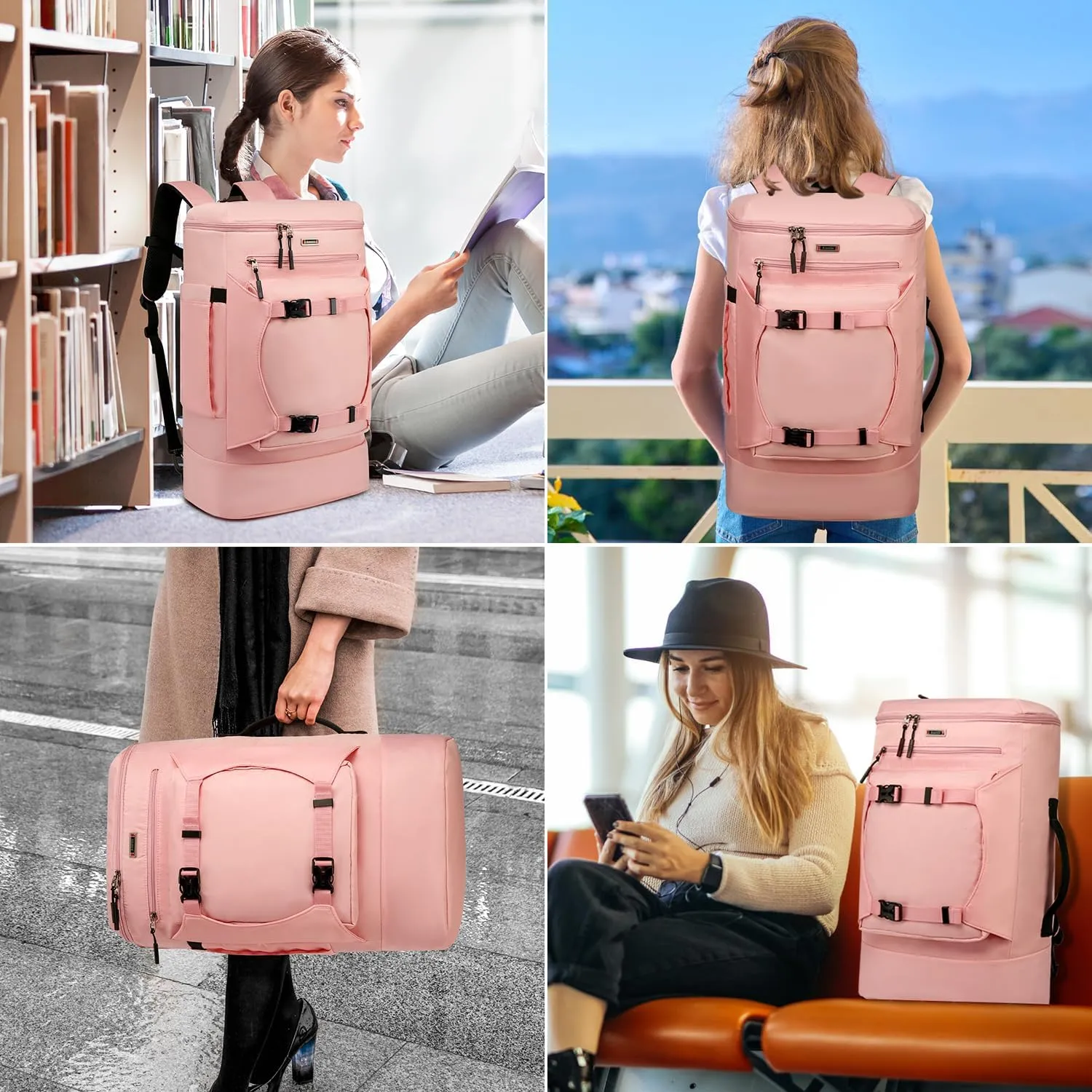 Asenlin Travel Backpack for Women Men，40L Extra Large Hiking Backpack，18 Inch Carry on Backpack Water Resistant for Casual Daypack Gym Backpack-PalePink