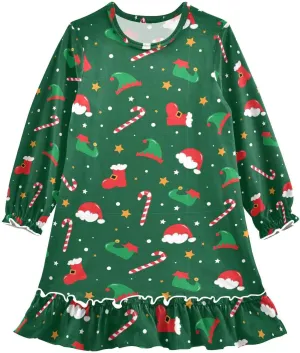 Aslsiy Girls Dress Christmas Santa Boots Elf Hat Shoes Toddler Princess Dress Candy Cane Casual Clothes