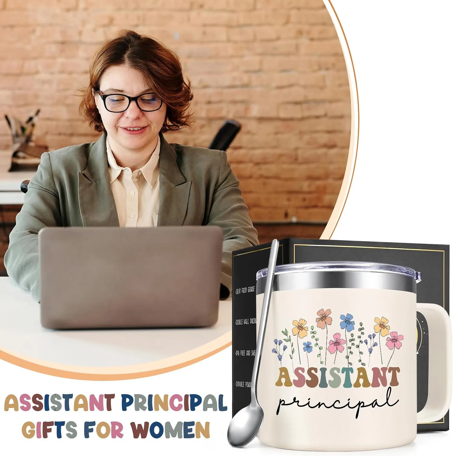 Assistant Principal Gifts for Women, Assistant Principal Coffee Mug for Assistant Principal, Birthday and Christmas, 14oz Stainless Steel Insulated Coffee Mug for Assistant Principal, Creamy White