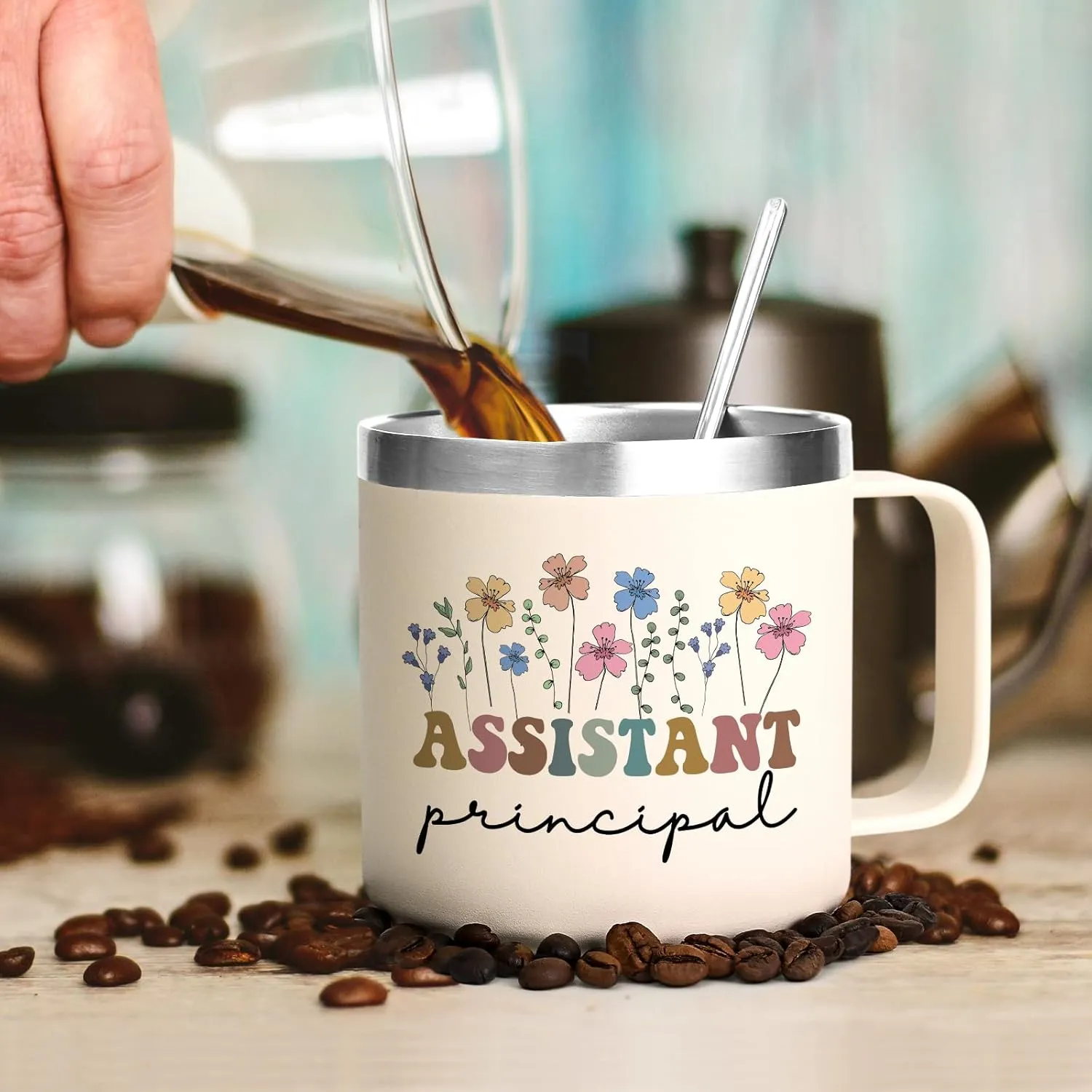 Assistant Principal Gifts for Women, Assistant Principal Coffee Mug for Assistant Principal, Birthday and Christmas, 14oz Stainless Steel Insulated Coffee Mug for Assistant Principal, Creamy White