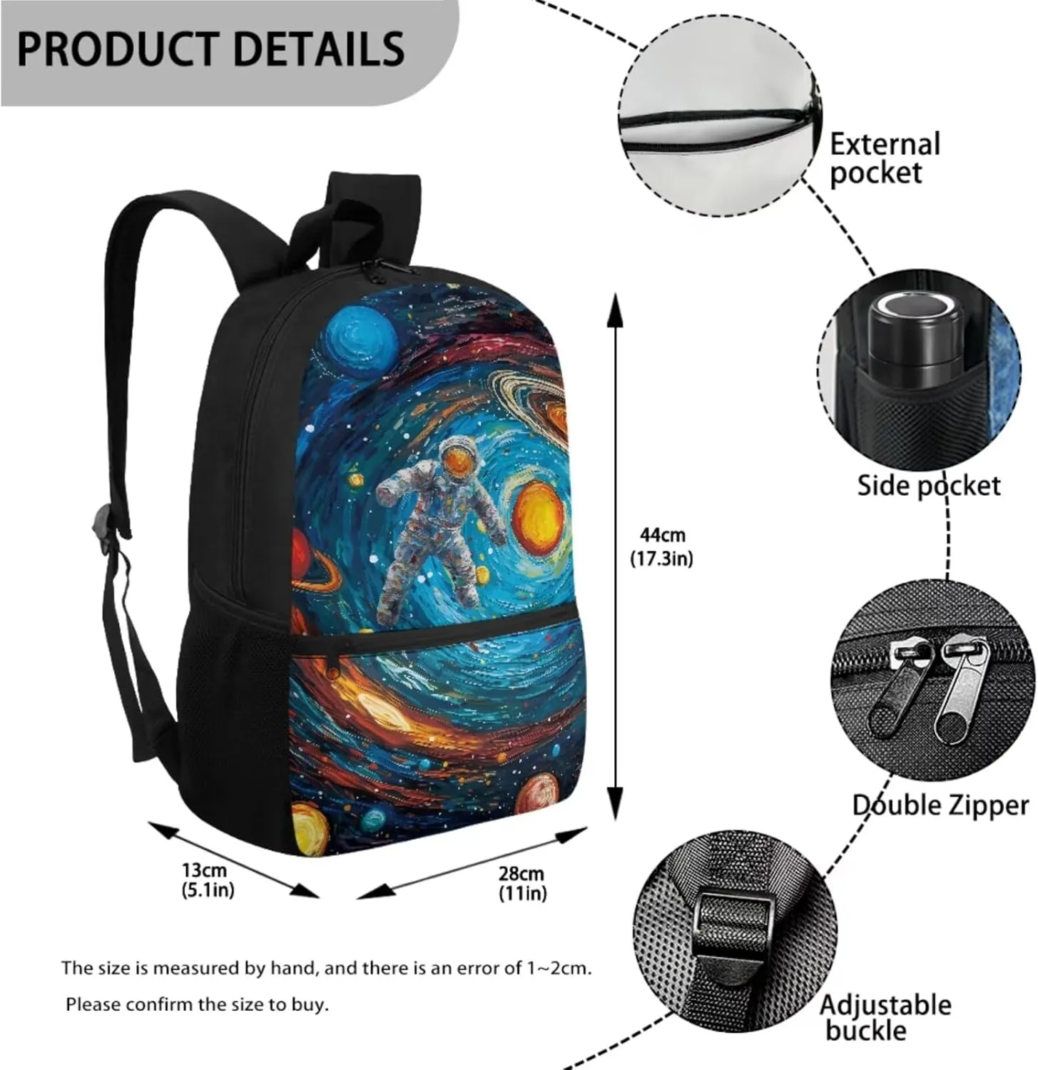 Astronaut 3 Pcs Backpack Set with 17 Inch Student School Bag/Lunch Bag/Pencil Bag Kids Bookbag Elementary School Backpack Rucksack Casual Daypack for Girls Boys