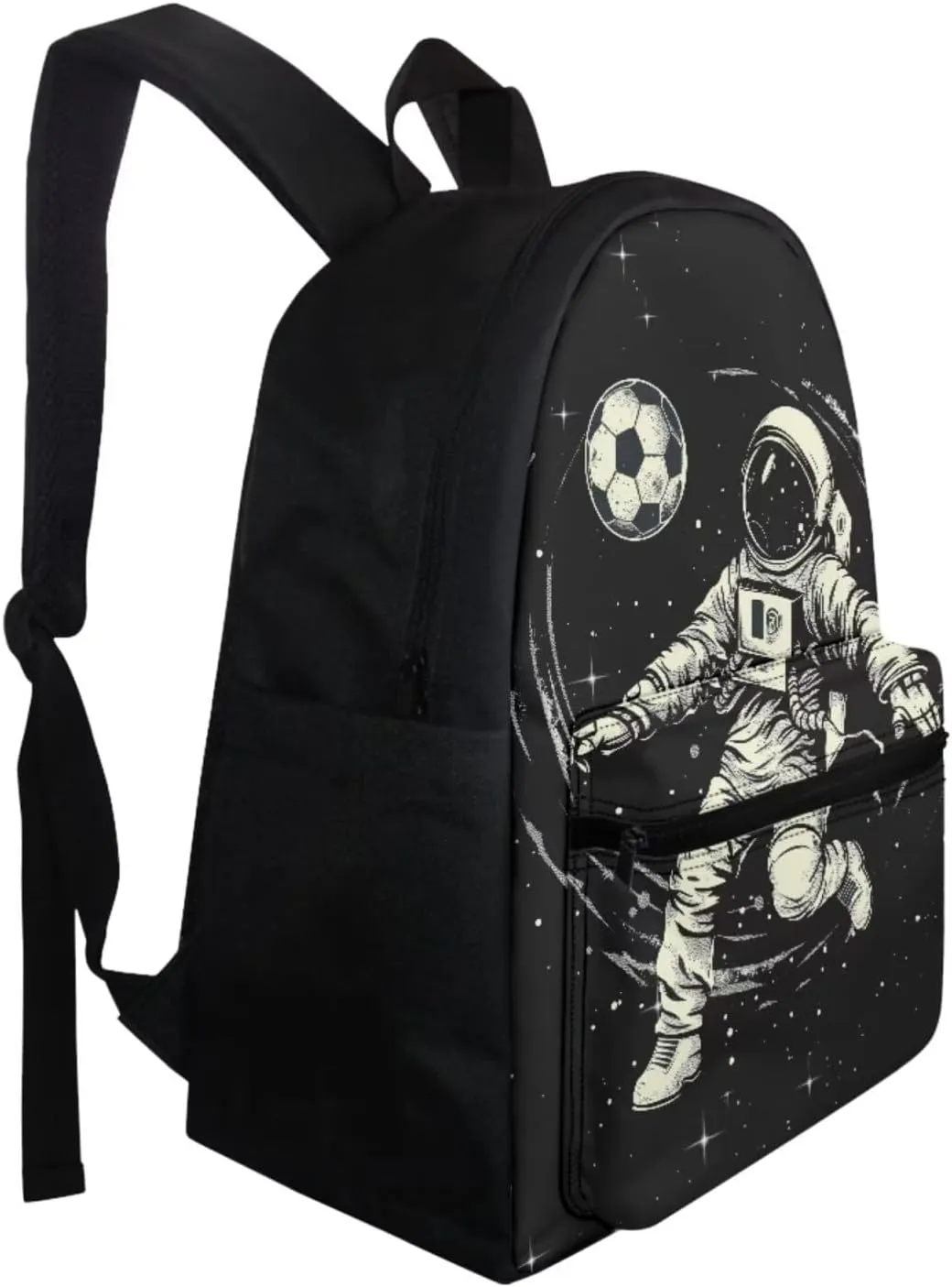 Astronaut Playing Soccer Backpack 4 in 1 Set for Teens Outer Space School Backpack Set with Lunch Bag Pencil Case Water Bottle Holder Trendy Schoolbag for Kindergarten Elementary School