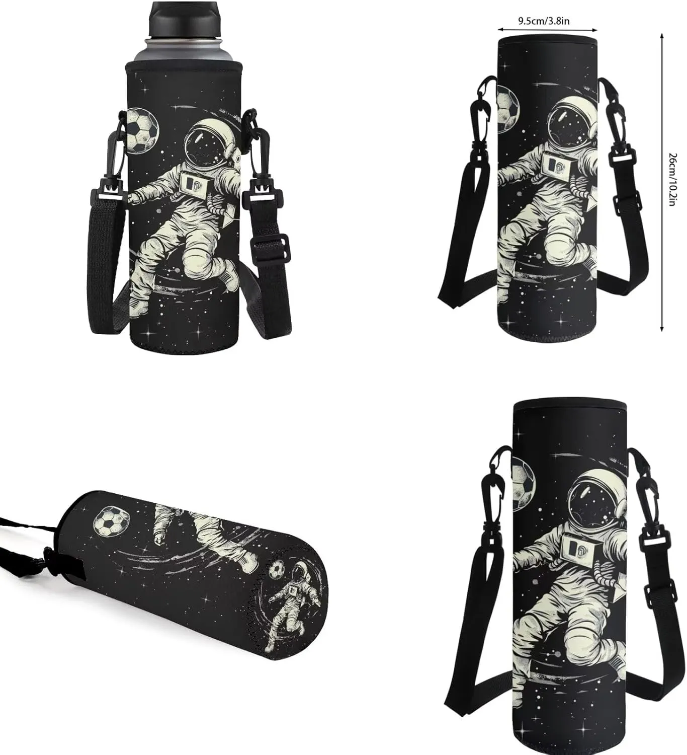 Astronaut Playing Soccer Backpack 4 in 1 Set for Teens Outer Space School Backpack Set with Lunch Bag Pencil Case Water Bottle Holder Trendy Schoolbag for Kindergarten Elementary School